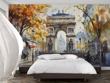 Load image into Gallery viewer, Arc de Triomphe Wall Mural – Paris Watercolor Landmark Wallpaper Vn936