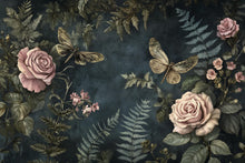 Load image into Gallery viewer, Dark Botanical Wall Art – Vintage Dragonflies &amp; Roses Print Vn955