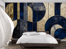 Load image into Gallery viewer, Navy Gold Geometric Wall Mural – Luxury Art Deco Wallpaper Vn961