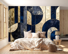 Load image into Gallery viewer, Navy Gold Geometric Wall Mural – Luxury Art Deco Wallpaper Vn961