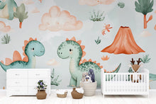 Load image into Gallery viewer, Cute Dinosaur Wall Mural – Cartoon Dino Wallpaper for Nursery, Kids Room &amp; Playroom Vn980
