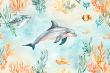 Load image into Gallery viewer, Dolphin Wall Mural – Ocean Nursery Wallpaper with Fish &amp; Coral Reef Vn987