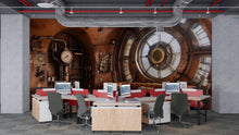 Load image into Gallery viewer, Steampunk Control Room Wallpaper, Bold Industrial Clock Wall Mural, Retro Sci Fi Peel And Stick Wallpaper For Office, Loft, Gaming Room