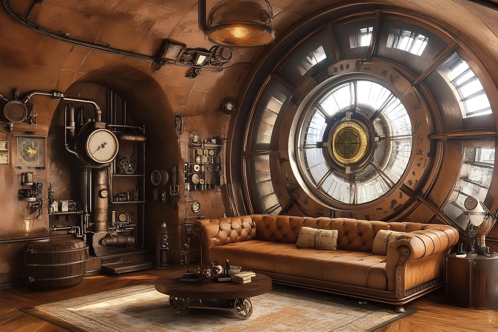 Steampunk Control Room Wallpaper, Bold Industrial Clock Wall Mural, Retro Sci Fi Peel And Stick Wallpaper For Office, Loft, Gaming Room