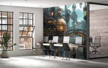 Load image into Gallery viewer, Steampunk City Wallpaper, Retro Futuristic Sci Fi Wall Mural, Bold Industrial Peel And Stick Wallpaper For Office, Loft, Gaming Room