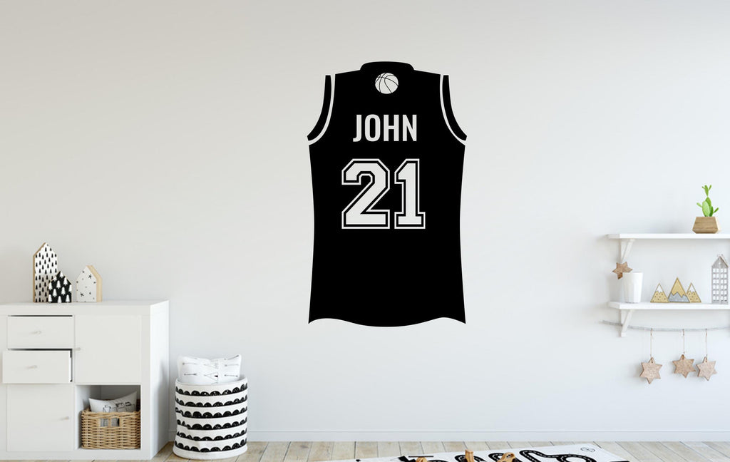 Basketball T shirt Wall Decal, Custom name Basketball Wall sticker, Personalized gift Basketball wall art Kids room Decal 152DE