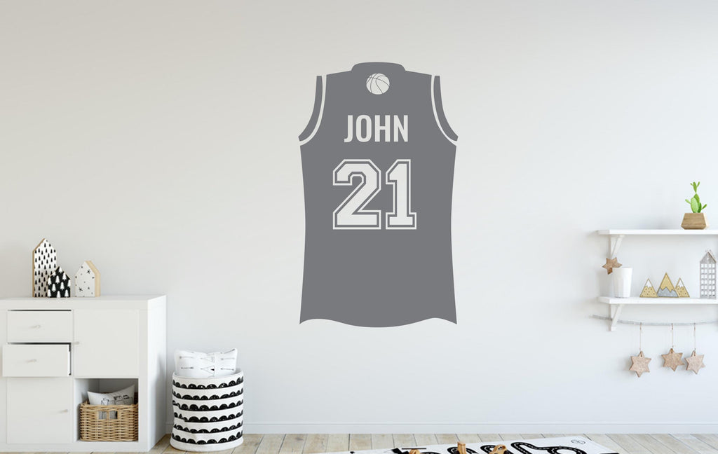Basketball T shirt Wall Decal, Custom name Basketball Wall sticker, Personalized gift Basketball wall art Kids room Decal 152DE