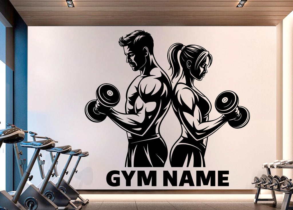 Couple Gym Wall Decal Custom Name Fitness Wall Art Decor Crossfit Wall Decal Crossfit Gift Home Gym Wall Sticker Motivational Decal 934RS