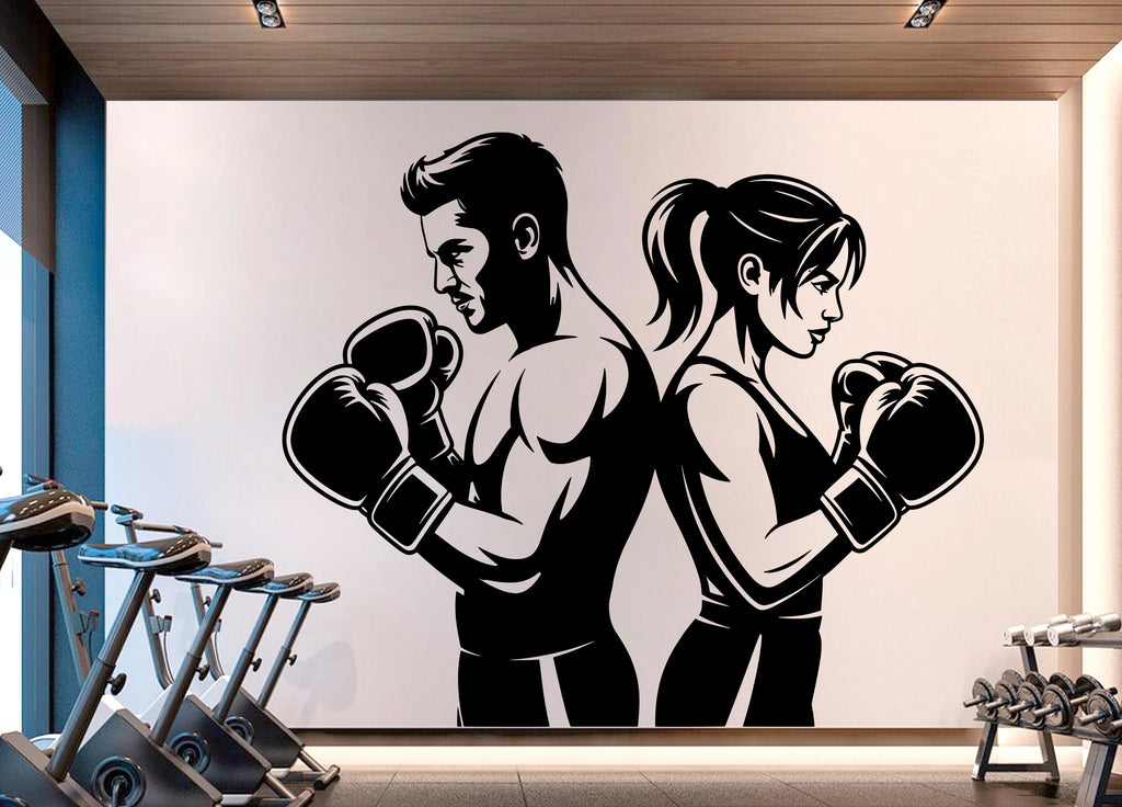 Boxing Couple Gym Wall Decal Fitness Wall Art Decor Crossfit Wall Decal Boxing Gift Home Gym Wall Sticker Motivational Decal 935RS
