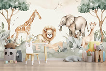 Load image into Gallery viewer, Safari Nursery Wall Mural | Jungle Animal Wallpaper Kids Room Vn1038