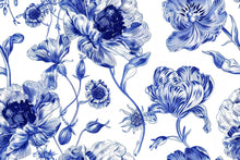 Load image into Gallery viewer, Blue Floral Wall Mural, Vintage Botanical Wallpaper, Elegant Flower Wall Art Decor Vn1058
