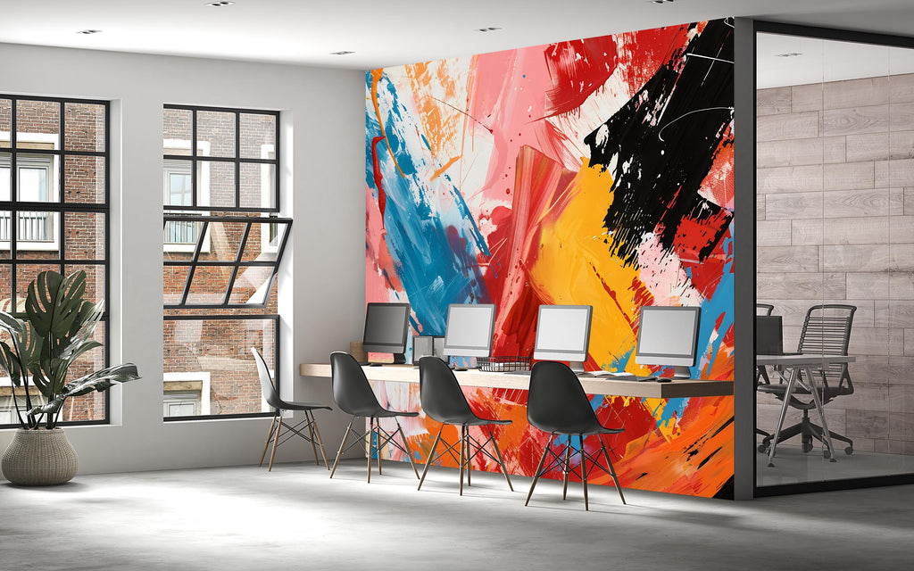 Abstract Paint Wall Mural – Bold Color Brushstroke Wallpaper, Modern Artistic Accent Wall Decor for Home, Office or Studio Vn1077