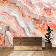 Load image into Gallery viewer, Pink Agate Wall Mural – Crystal Stone Pattern Wallpaper in White &amp; Rose Tones Vn1092