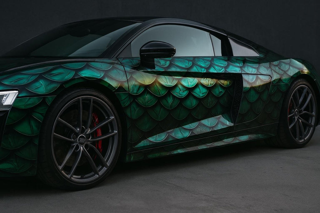 Green Scale Leaf Texture Car Wrap, Dragon Skin Vehicle Vinyl Wrap, Luxury Audi Car Graphic, Reptile Print Wrap, Exotic Look Car Gift, Unique