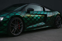 Load image into Gallery viewer, Green Scale Leaf Texture Car Wrap, Dragon Skin Vehicle Vinyl Wrap, Luxury Audi Car Graphic, Reptile Print Wrap, Exotic Look Car Gift, Unique