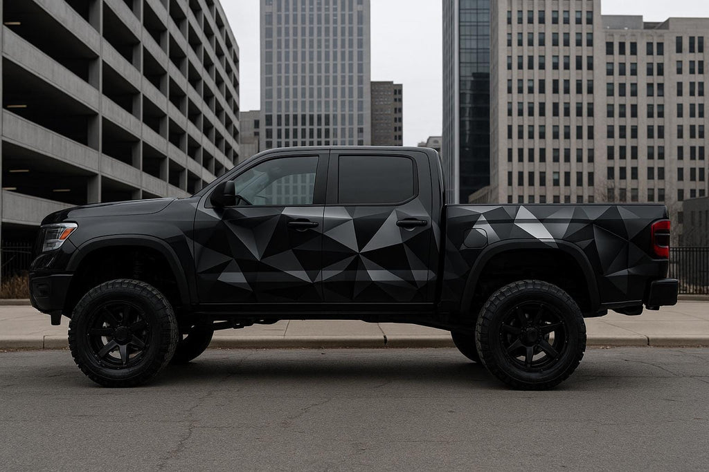 Matte Black Geometric Truck Wrap, Futuristic Polygon Vinyl Design for Pickup and SUV, Off-Road Car Wrap Gift for Him, Modern Holiday Vehicle
