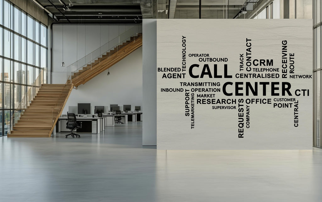 Call Center Word Cloud Vinyl Wall Art Decals, Telemarketing Call Center Wall Art Decal Customer Service Wall Sticker for Office 685LU