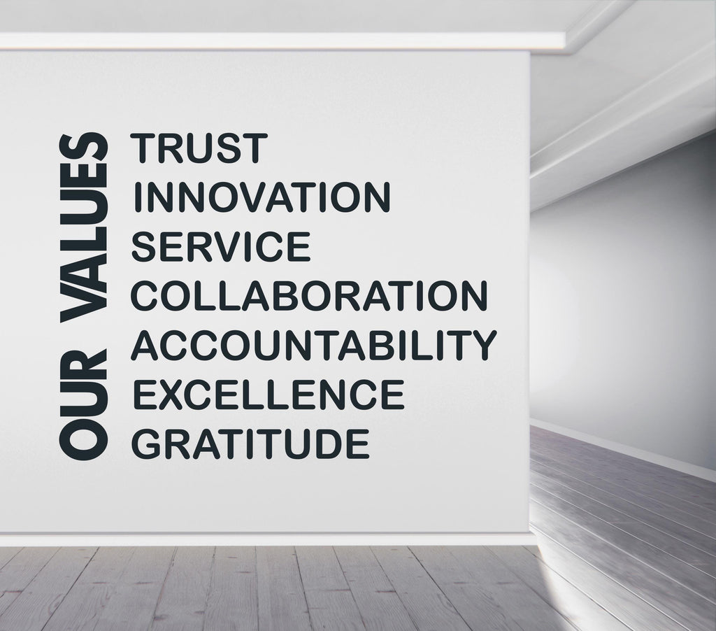 Our Values Wall Decal - Inspirational Quote Office Decor, Office Wall Decal, Motivational Wall Art, Customizable Design for Office 686LU