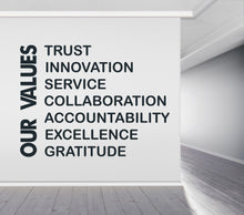 Load image into Gallery viewer, Our Values Wall Decal - Inspirational Quote Office Decor, Office Wall Decal, Motivational Wall Art, Customizable Design for Office 686LU