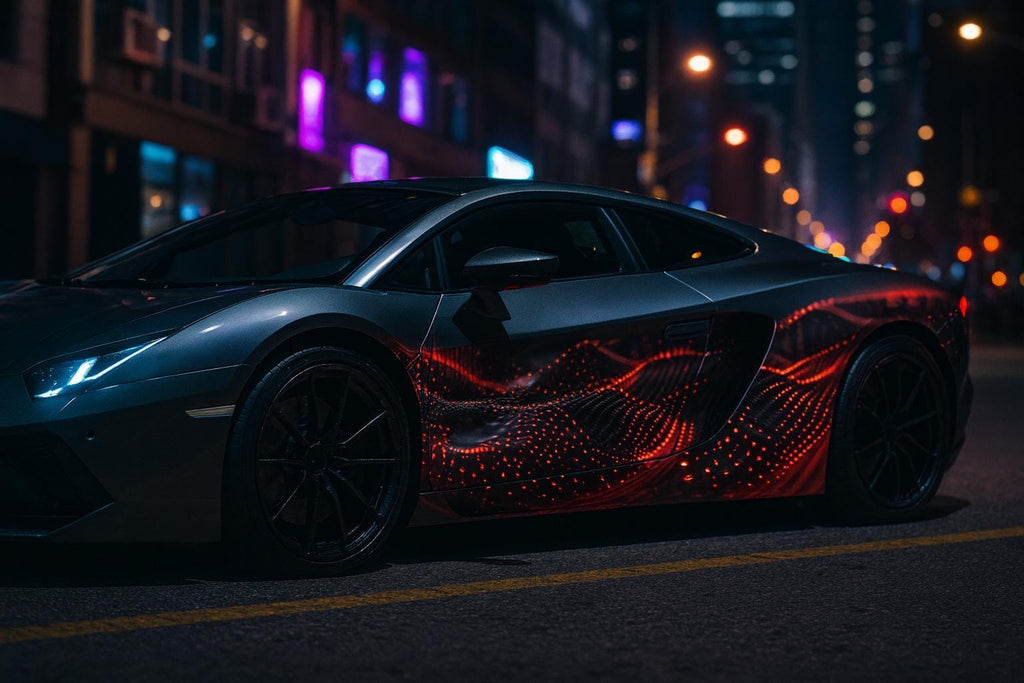Red Energy Wave Car Wrap, Futuristic Hypercar Vinyl Graphics, Black and Red Motion Design Vehicle Wrap, Luxury Gift for Car Enthusiasts