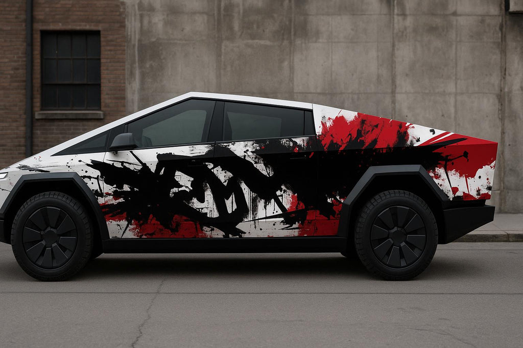 Abstract Red Black White Car Wrap | Cyberpunk Splatter Vinyl Design | Street Art Vehicle Wrap | Urban Grunge Graphic Auto Vinyl