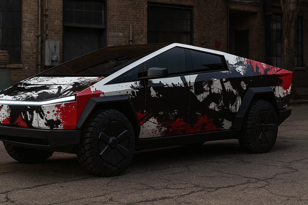 Abstract Red Black White Car Wrap | Cyberpunk Splatter Vinyl Design | Street Art Vehicle Wrap | Urban Grunge Graphic Auto Vinyl