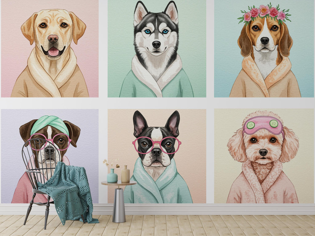 Dog Grooming salon Wallpaper Spa dog Peel and Stick Dog room Wallpaper Nursery Self Adhesive Dog Animal nursery decor Mural 960RS