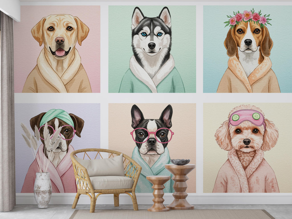 Dog Grooming salon Wallpaper Spa dog Peel and Stick Dog room Wallpaper Nursery Self Adhesive Dog Animal nursery decor Mural 960RS