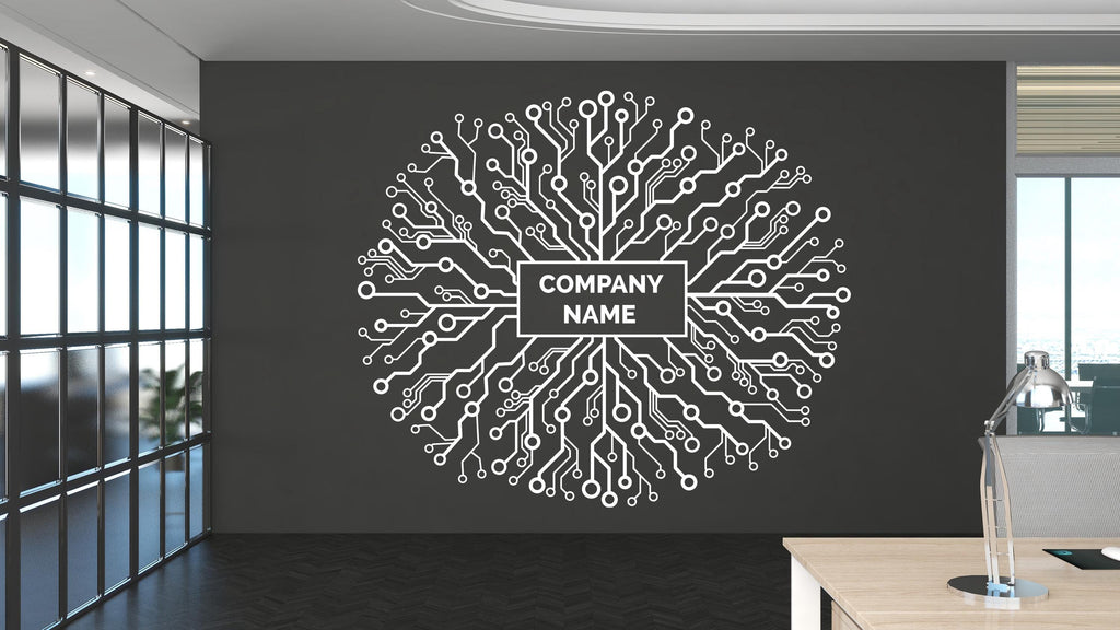 Custom Company Logo Wall Decal, Tech Circuit Wall Art with Business Name, Office Wall Decor, Startup Office Branding Wall Sticker 689LU