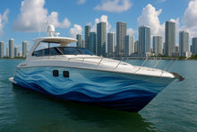 Load image into Gallery viewer, Ocean Wave Boat Wrap – Blue Water Gradient Marine Vinyl Hull Graphics, Premium Peel And Stick Wrap For Boats, Custom Sea Design