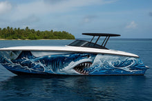Load image into Gallery viewer, Shark Boat Wrap – Fierce Ocean Predator Design, Realistic Marine Vinyl Hull Graphics, Premium Peel And Stick Shark Art Boat Wrap