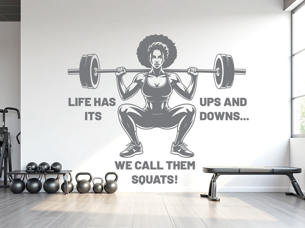 Squat Girl Gym Wall Decal Girl Power fitness Quote Decor Workout Art Vinyl Gym Wall Stickers Bedroom Gym Workout Girl Cross fit 962RS