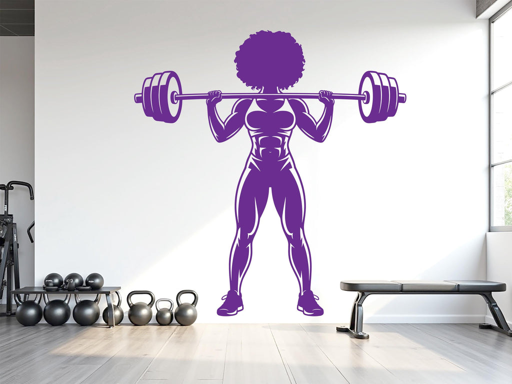 Afro Woman Gym Wall Decal, Fitness Quote Vinyl Sticker 963RS
