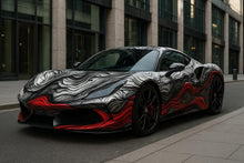Load image into Gallery viewer, Lava Flow Supercar Wrap | 3D Topographic Red and Black Vinyl Car Wrap | Custom Exotic Vehicle Design | Gift for Car Lovers | Luxury Sports