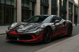 Lava Flow Supercar Wrap | 3D Topographic Red and Black Vinyl Car Wrap | Custom Exotic Vehicle Design | Gift for Car Lovers | Luxury Sports