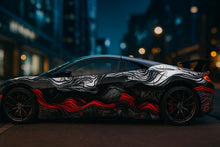 Load image into Gallery viewer, Lava Flow Supercar Wrap | 3D Topographic Red and Black Vinyl Car Wrap | Custom Exotic Vehicle Design | Gift for Car Lovers | Luxury Sports