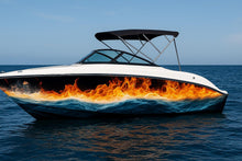 Load image into Gallery viewer, Fire And Water Boat Wrap – Full Side Vinyl Graphic – Ocean Flame Boat Decal – Custom Sport Boat Wrap – Marine Vinyl Wrap With Fiery Water