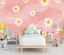Load image into Gallery viewer, Daisy Flower Wallpaper – Cute Pink and White Floral Mural, Playful Peel and Stick Wallpaper for Kids or Teen Girl Room 941RS
