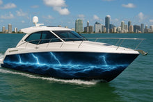 Load image into Gallery viewer, Blue Lightning Storm Boat Wrap – Electric Ocean Vinyl Wrap – Marine Grade Boat Decal – Custom Full Side Graphic Wrap – Thunder Wave Boat