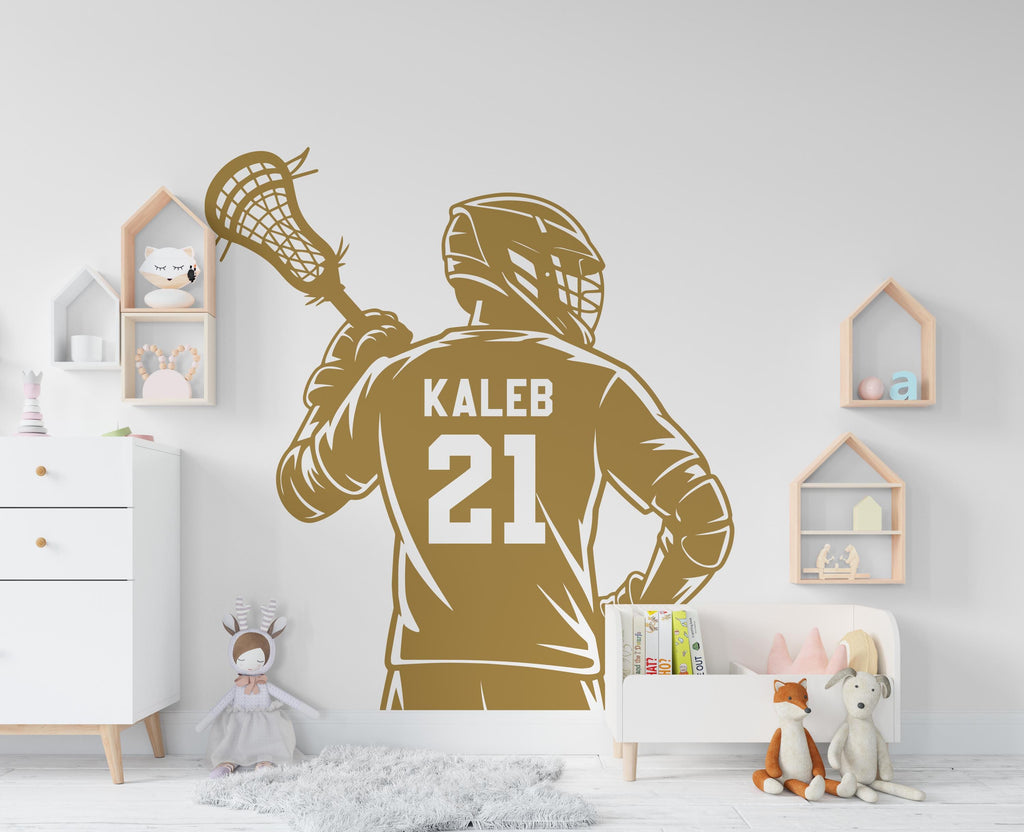 Large Custom Name Lacrosse Player wall decal Sport Wall Decal Kids Decal Personalized Lacrosse wall Vinyl Wall Sticker Boy Room 943RS