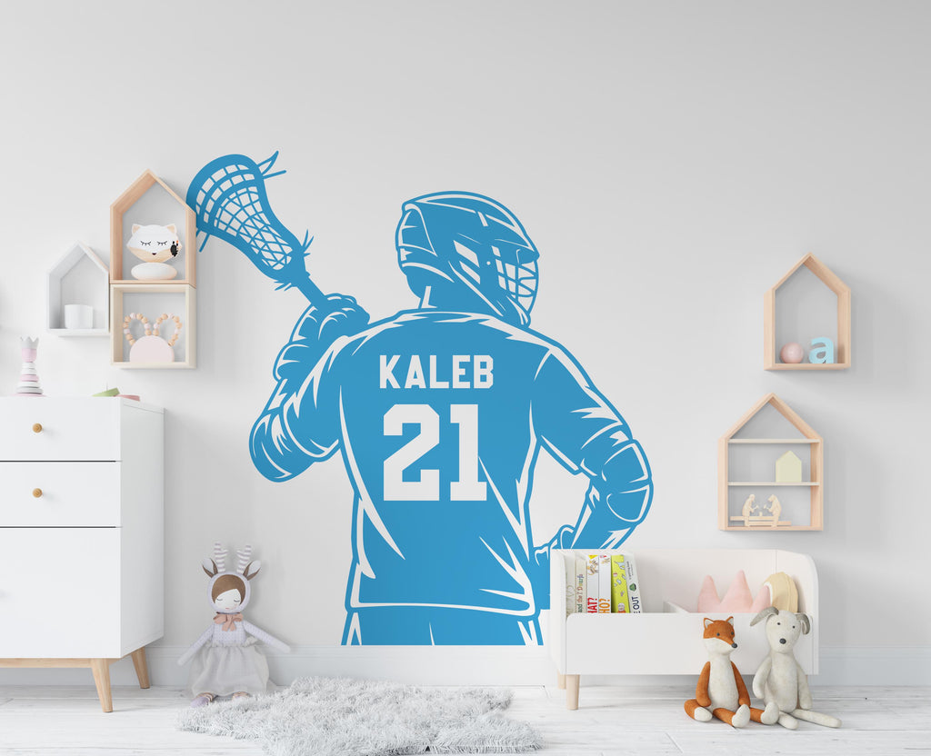 Large Custom Name Lacrosse Player wall decal Sport Wall Decal Kids Decal Personalized Lacrosse wall Vinyl Wall Sticker Boy Room 943RS