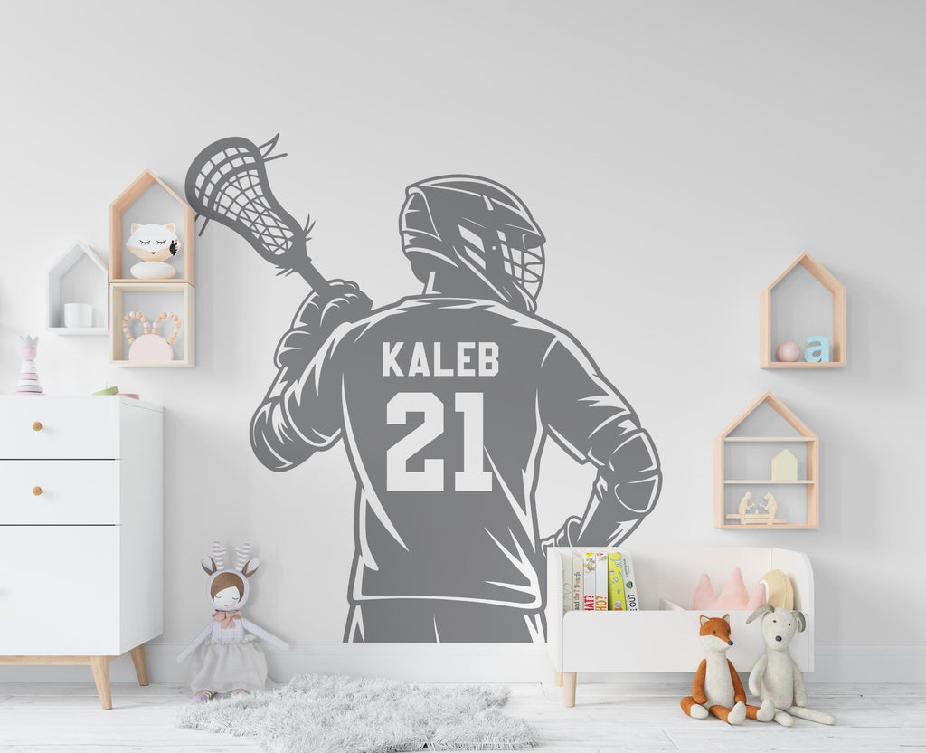 Large Custom Name Lacrosse Player wall decal Sport Wall Decal Kids Decal Personalized Lacrosse wall Vinyl Wall Sticker Boy Room 943RS