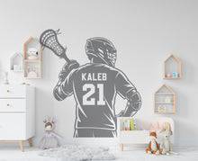 Load image into Gallery viewer, Large Custom Name Lacrosse Player wall decal Sport Wall Decal Kids Decal Personalized Lacrosse wall Vinyl Wall Sticker Boy Room 943RS