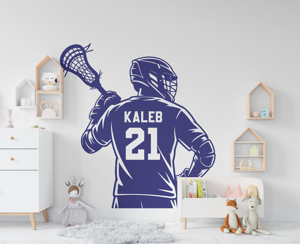 Large Custom Name Lacrosse Player wall decal Sport Wall Decal Kids Decal Personalized Lacrosse wall Vinyl Wall Sticker Boy Room 943RS