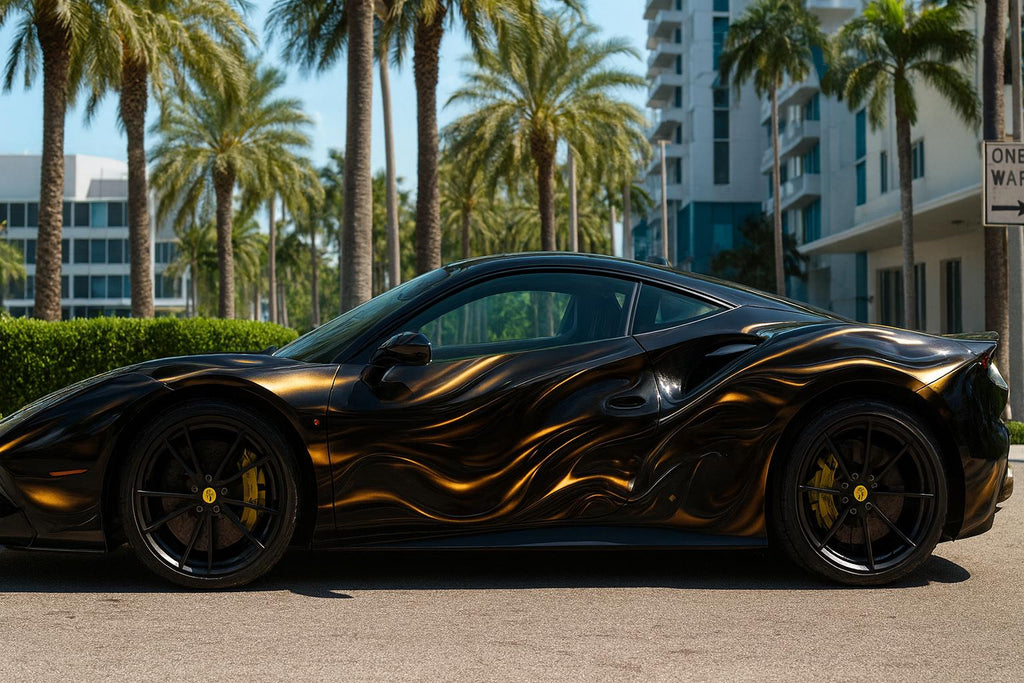 Molten Gold Supercar Wrap | Black and Gold Flow Vinyl Car Wrap | Custom Luxury Vehicle Design | Gift For Car Lovers | Exotic Sports