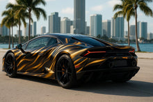 Load image into Gallery viewer, Molten Gold Supercar Wrap | Black and Gold Flow Vinyl Car Wrap | Custom Luxury Vehicle Design | Gift For Car Lovers | Exotic Sports