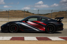 Load image into Gallery viewer, Red Velocity Racing Car Wrap | Red White &amp; Gray Motion Vinyl Wrap | Custom Sports Car Design | Gift For Car Lovers | Track Style Vehicle