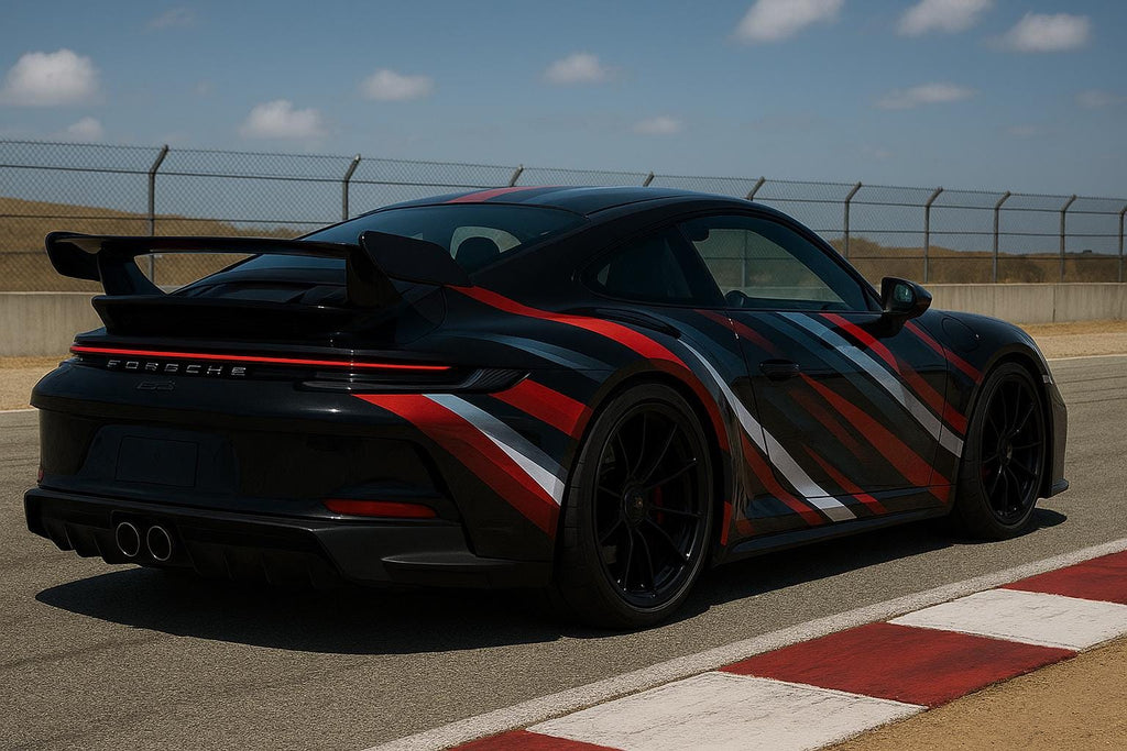Red Velocity Racing Car Wrap | Red White & Gray Motion Vinyl Wrap | Custom Sports Car Design | Gift For Car Lovers | Track Style Vehicle