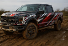 Load image into Gallery viewer, Red Fury Off-Road Truck Wrap | Red Black Silver Motion Vinyl | Custom Pickup Design | Gift For Truck Lovers | 4x4 Adventure Vehicle
