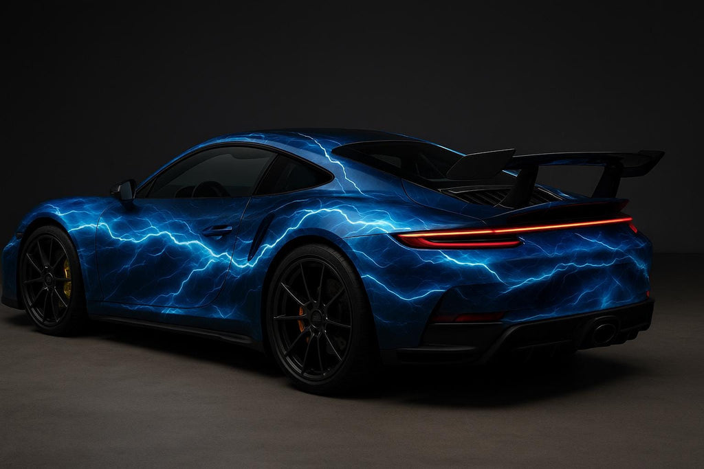 Electric Blue Lightning Car Wrap | Futuristic Energy Vinyl Design | Custom Supercar Wrap | Gift For Car Lovers | High Voltage Electric